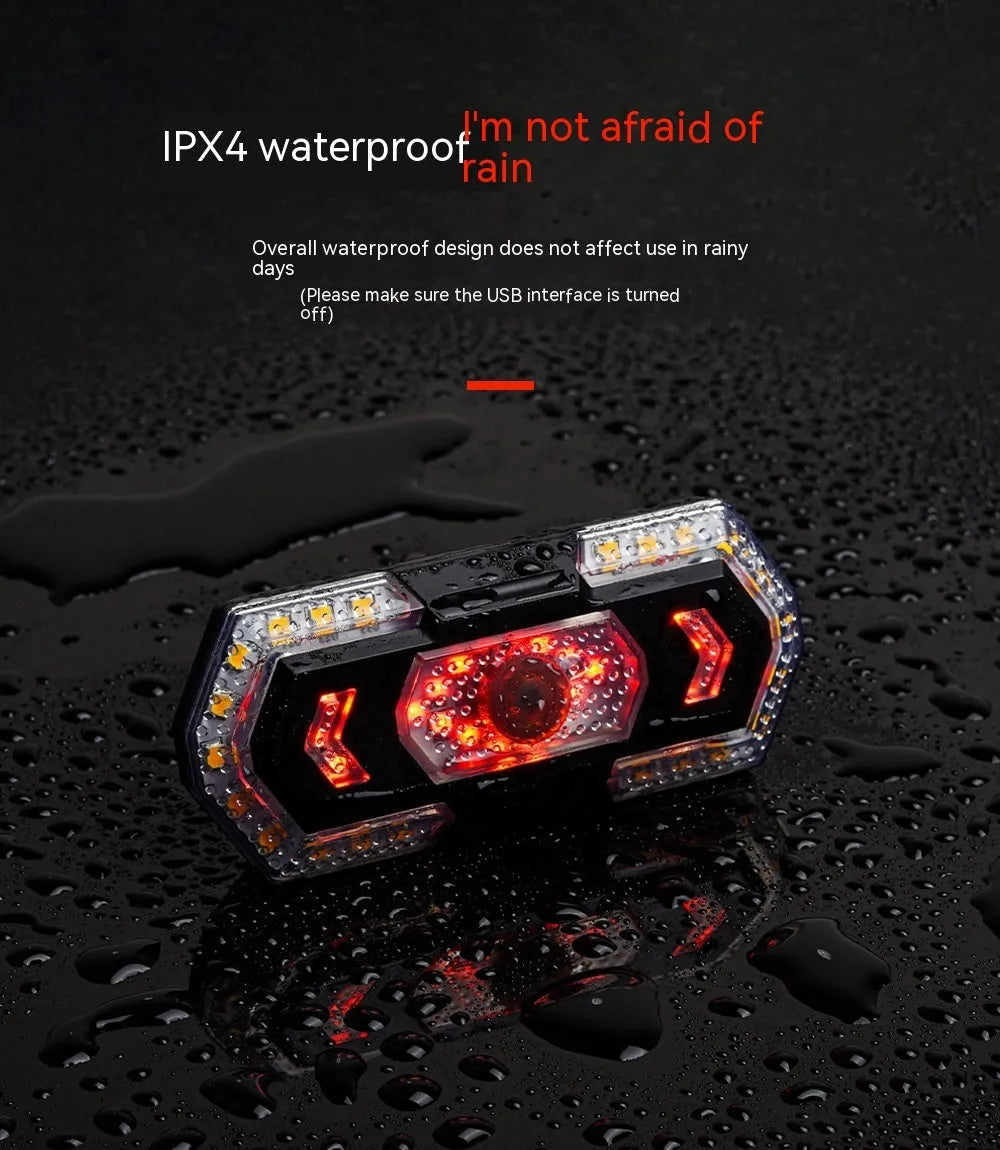 Black wireless remote control motorcycle LED taillight with USB charging port.