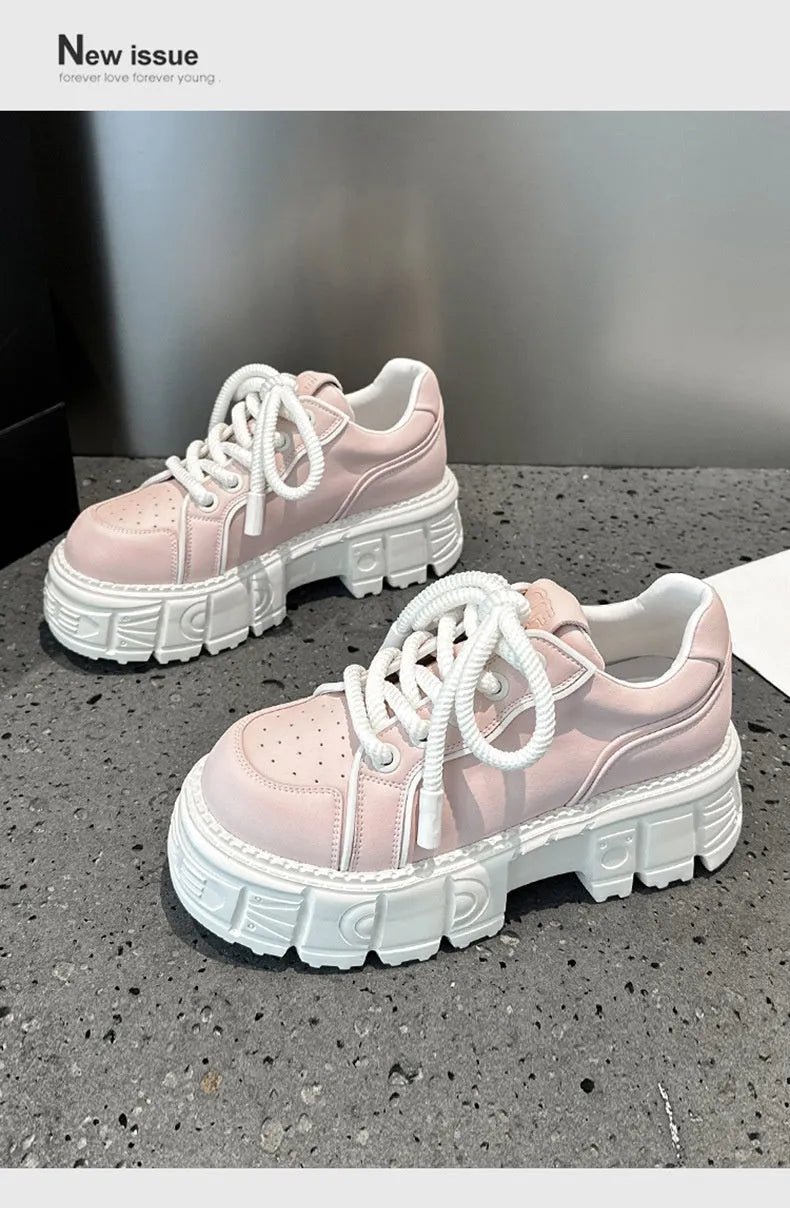 Women's beige leather casual shoes with muffin bottom design and rubber foam soles