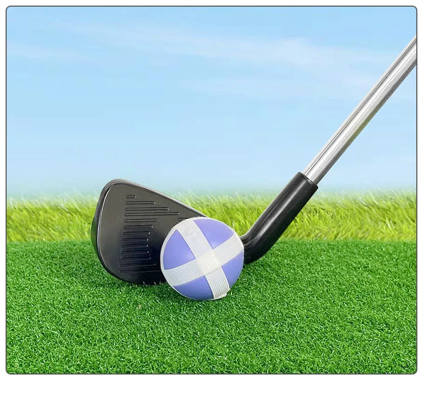Metal golf club set showing adult and children's clubs for backyard practice