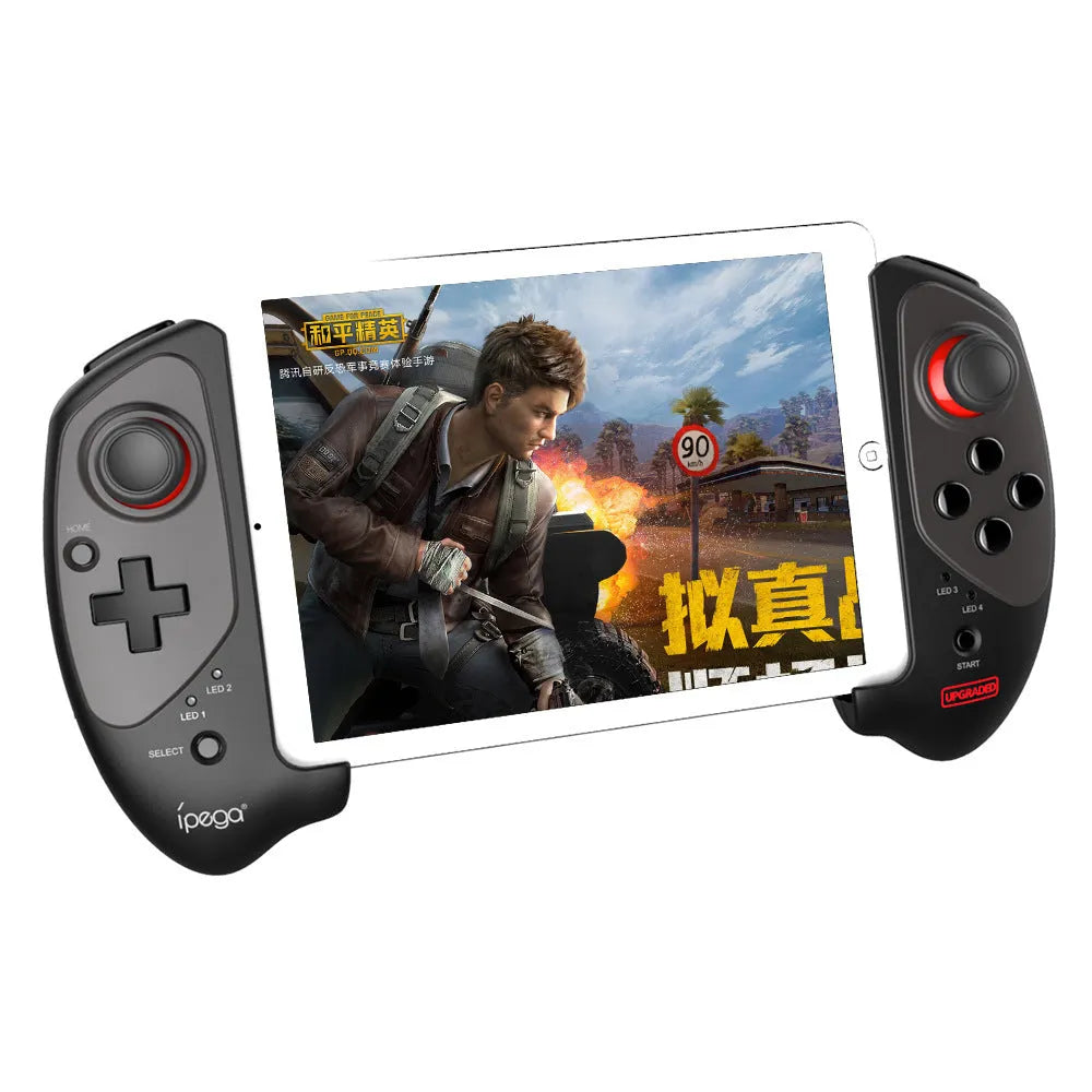 Red telescopic Bluetooth gamepad controller for Android iOS and PC gaming with USB cable
