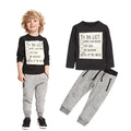Boys cotton two-piece clothing set with long sleeves and pants featuring letter pattern