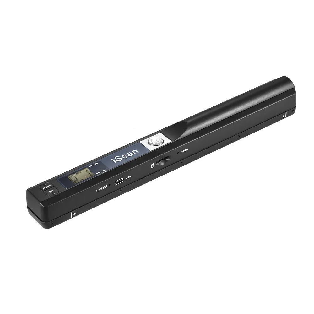 Handheld plastic barcode scanner shown in black, blue, green, red, and silver colour options