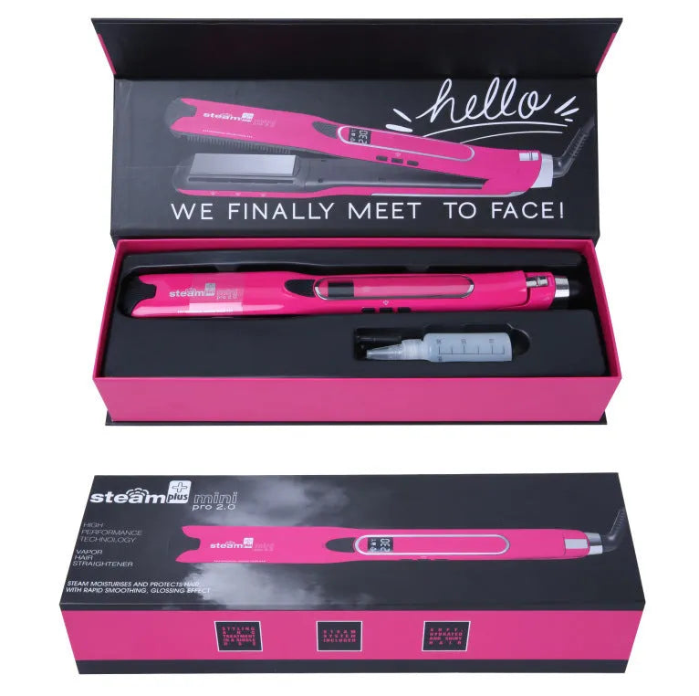 Mini steam hair straightener in champagne colour with steam vents and styling plates