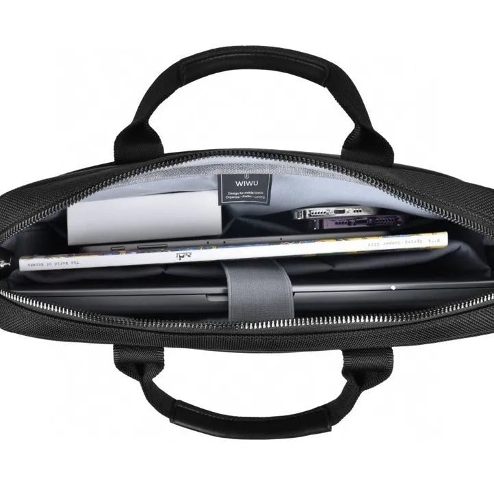 Black Oxford cloth laptop backpack with multiple front pockets and a padded computer compartment.