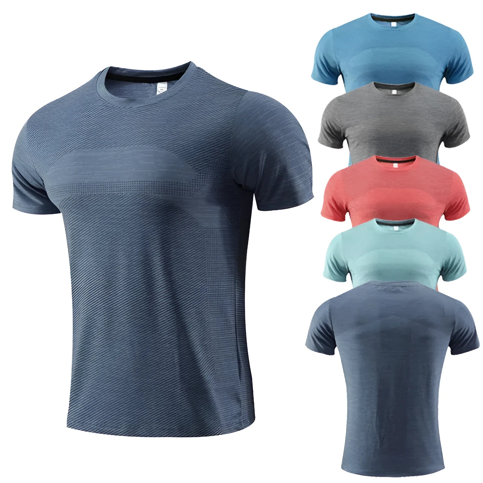 Polyester spandex sports t-shirt in red, black, or blue for running and basketball workouts