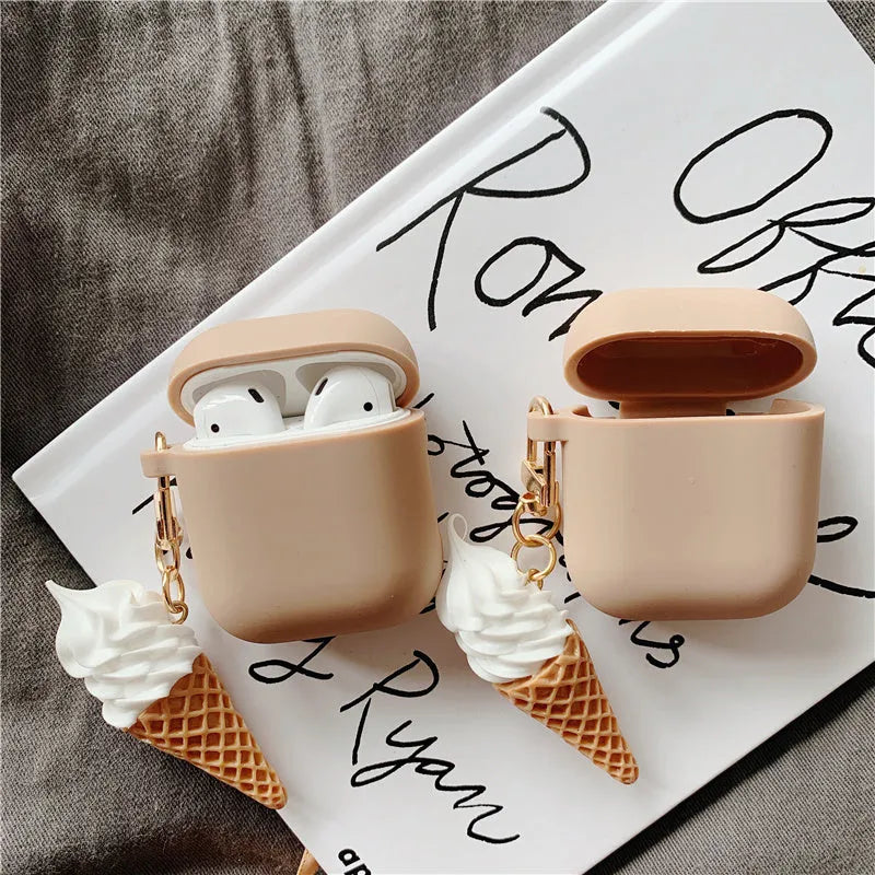 Silicone protector case for Apple AirPods 2 with a cylinder ice cream pattern design.