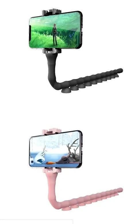Flexible rubber phone holder with suction cup showing 62cm bendable arm in black colour