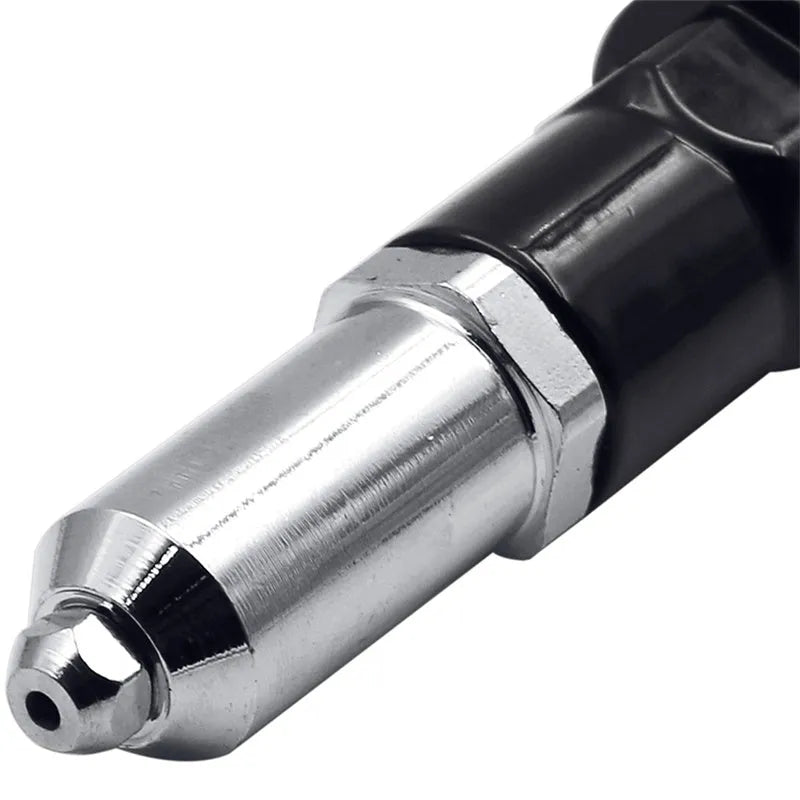 Black metal electric drill rivet gun attachment, 173mm long with alloy steel head.