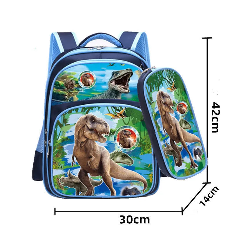 Blue children's cartoon print school backpack with pencil case, dimensions 30x14x42cm