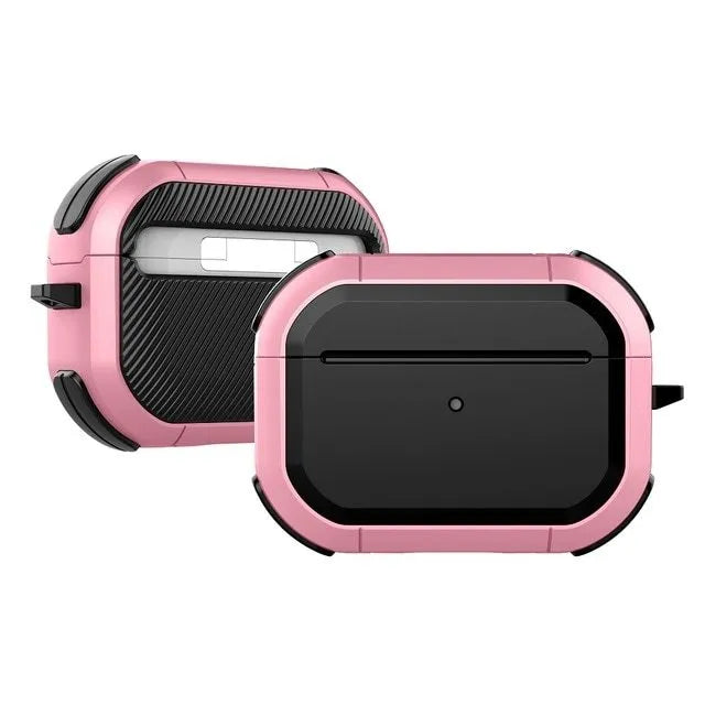 Black TPU and PC protective shell case for AirPods Pro and AirPods 1/2 generation earphones.