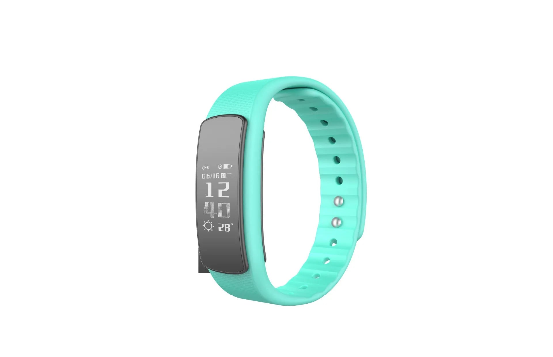 I6 smart sports bracelet with black TPU strap and 0.96 inch touch screen displaying fitness data.