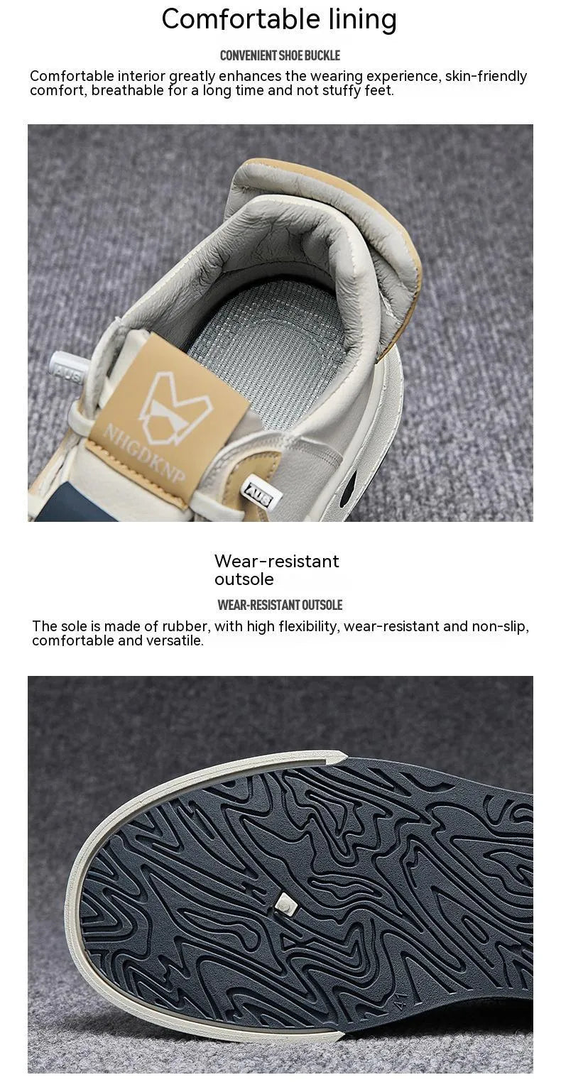 Men's beige low-top casual sneakers with elastic band closure and leather stitching details