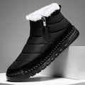 Men's plus size snow boots in black colour with round toe and non-slip rubber sole