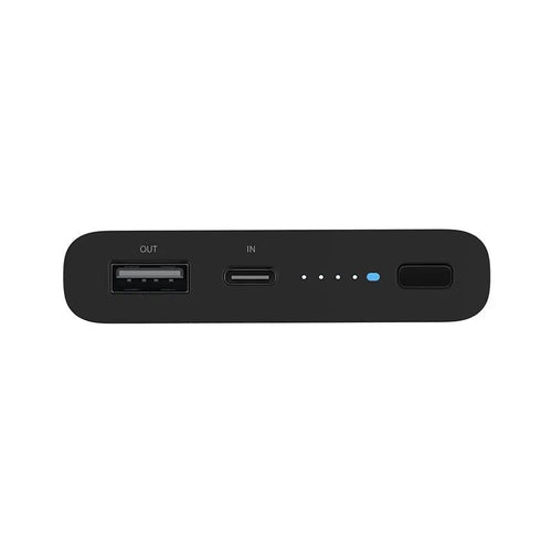 White or black 10000mAh polymer lithium ion power bank with fast charging and wireless output.
