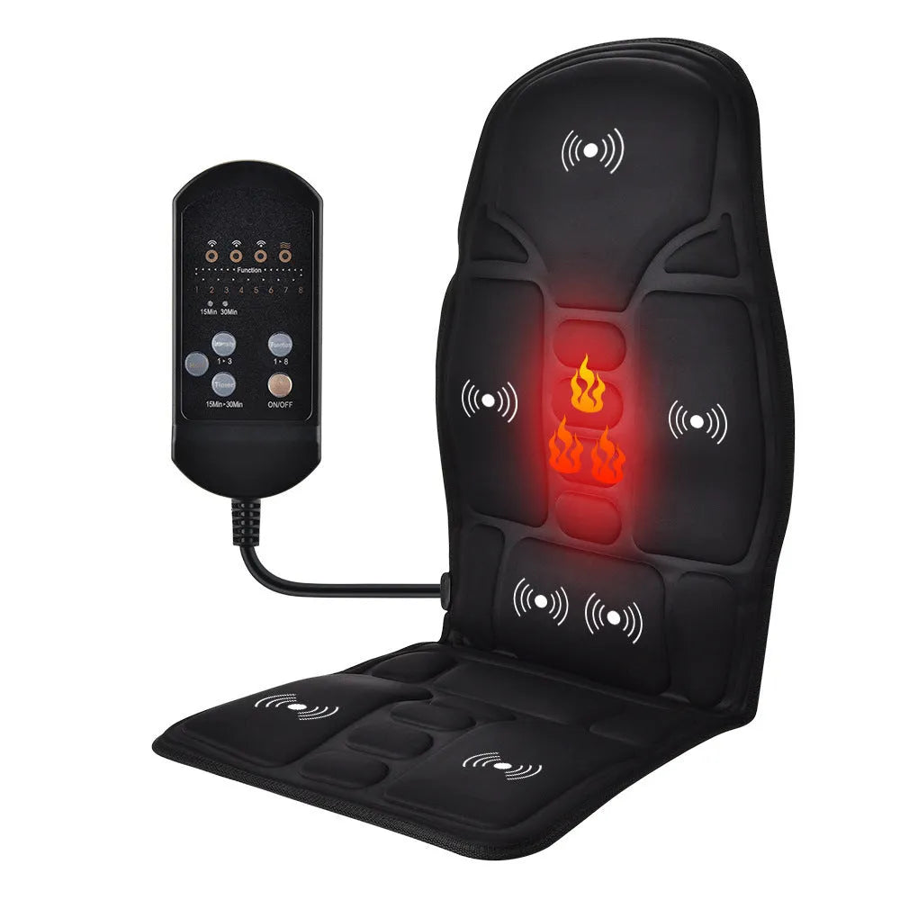 Black electric cervical massager with wireless remote control in OPP bag packaging