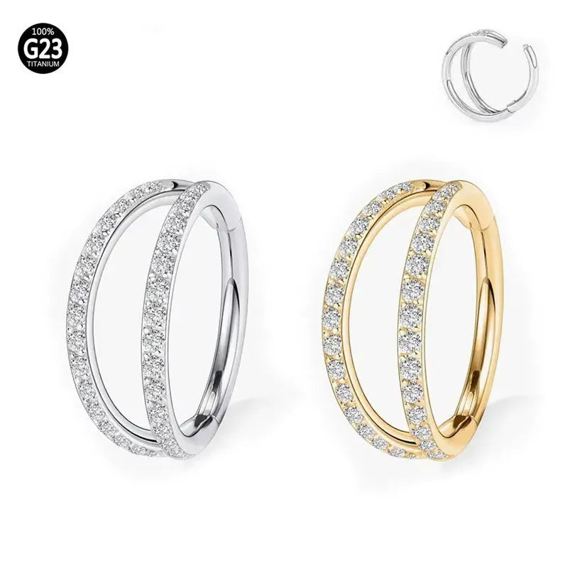 Titanium alloy nose ring and earring piercing jewellery in gold or steel colour with zircon accent