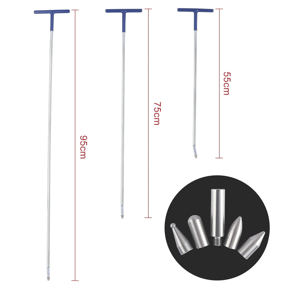 Three alloy steel car dent repair crowbars for automotive body panel maintenance