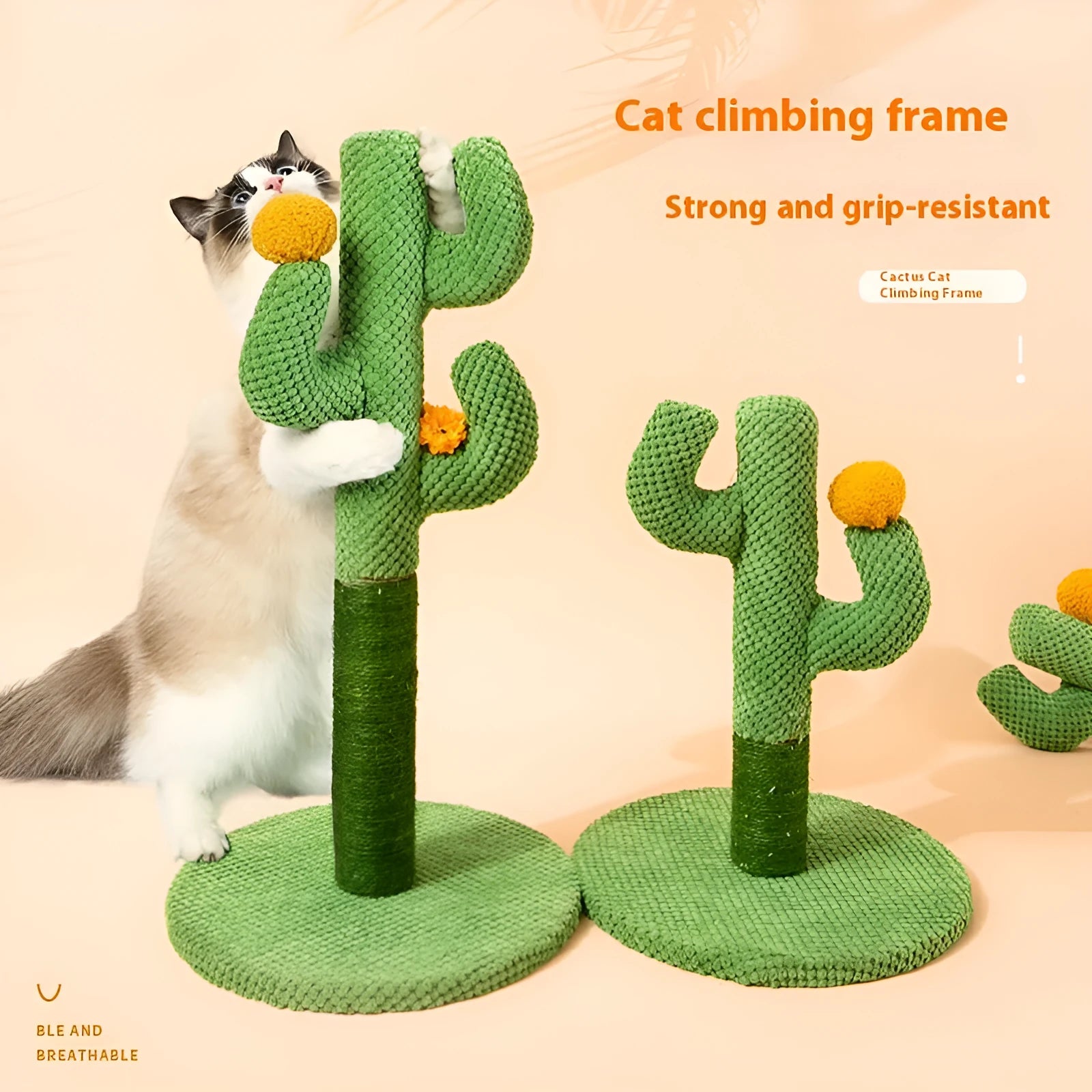 Cactus or coconut tree themed cotton-thread cat scratch board and climbing pole for cats