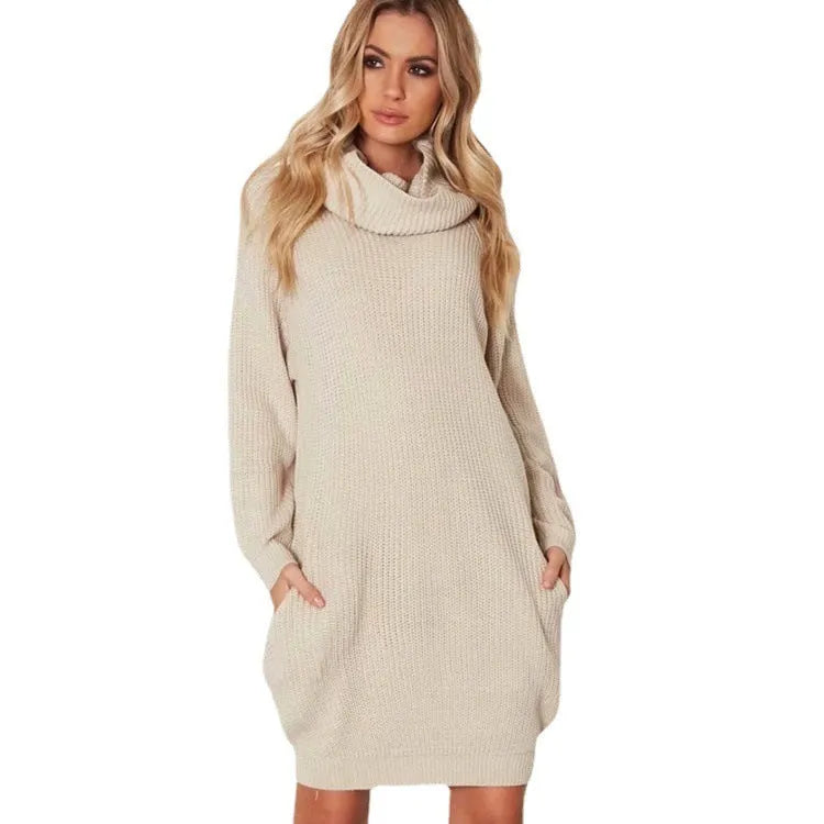 Women's apricot loose-fit pullover sweater with a chest pocket on a hanger.