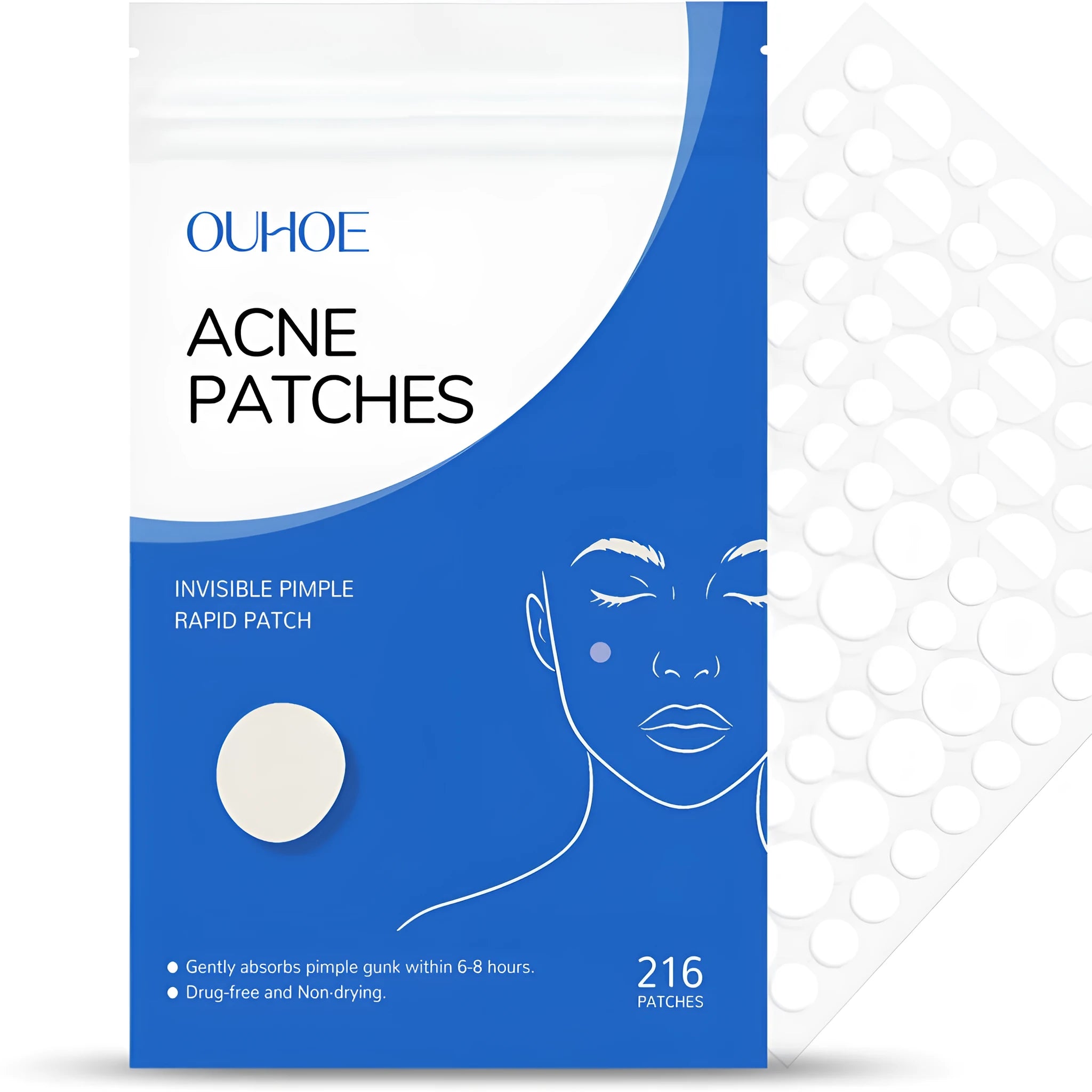 Pack of 216 round hydrocolloid acne patches for spot treatment containing tea tree oil and salicylic acid