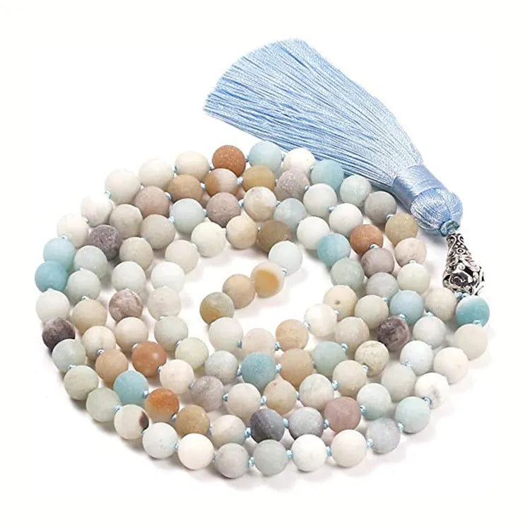 Genuine agate amethyst blue pattern tassel necklace with geometric design and adjustable 95-100cm length