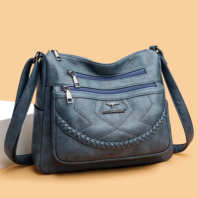 Soft PU leather women's crossbody shoulder bag in horizontal square shape with large capacity