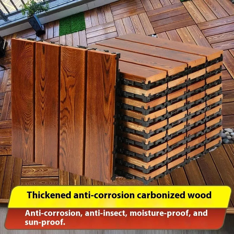 Four 30x30cm camphor pine wood flooring tiles with brushed oil finish