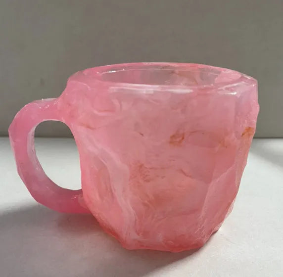 400ml resin coffee mug with mineral crystal design and handle in multiple colour options