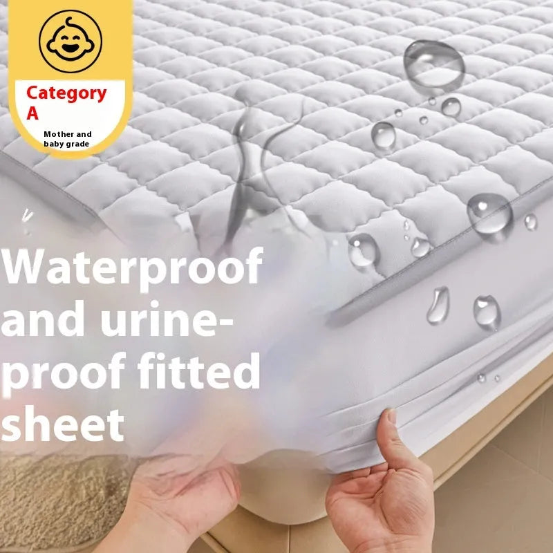 Class A maternal and child grade waterproof fitted sheet in blue colour with quilted edging