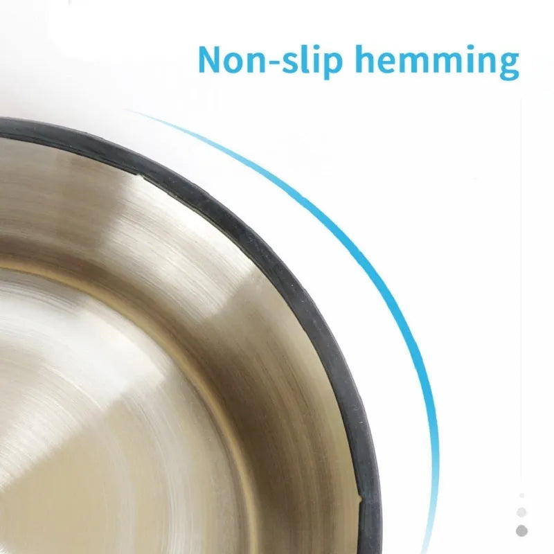 Stainless steel pet feeding bowl with colourful melamine exterior and non-slip rubber base