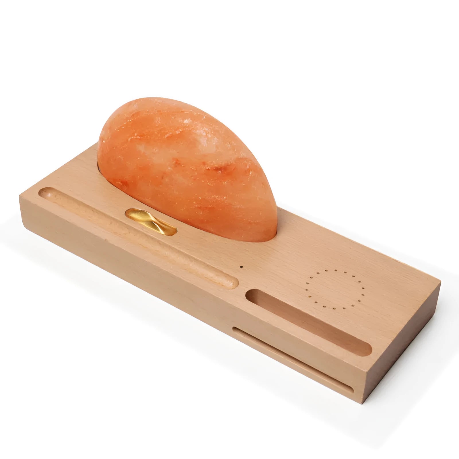 Sunrise Oriental wireless charging salt lamp with natural crystal shade on beech wood base