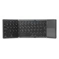 Ultra-thin tri-fold folding touch Bluetooth keyboard showing folded and open positions with integrated touchpad
