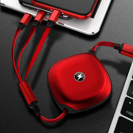 3-in-1 telescopic charging cable extended to 120 cm with titanium alloy connectors