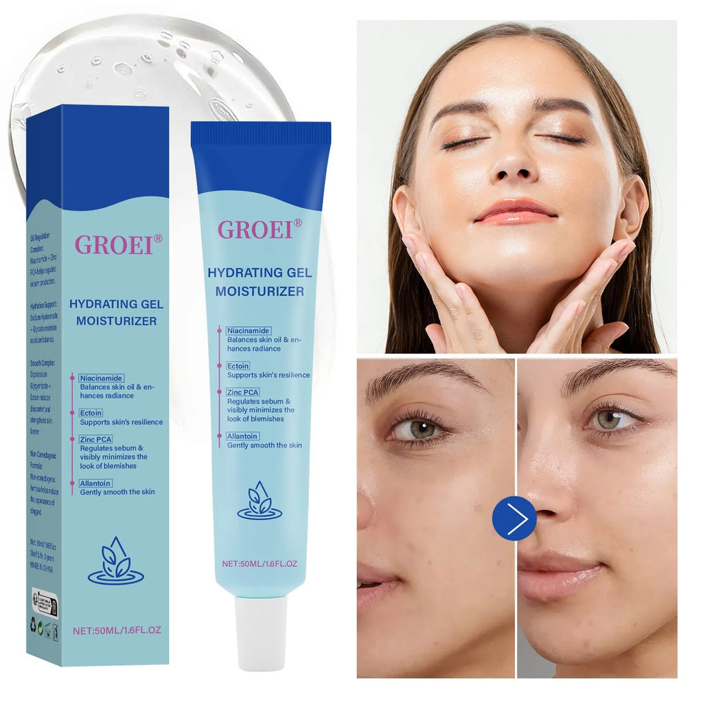 50ml container of hyaluronic acid moisturising facial gel for dry skin hydration.