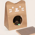 Brown kraft paper and cardboard integrated cat bed with built-in scratch board.