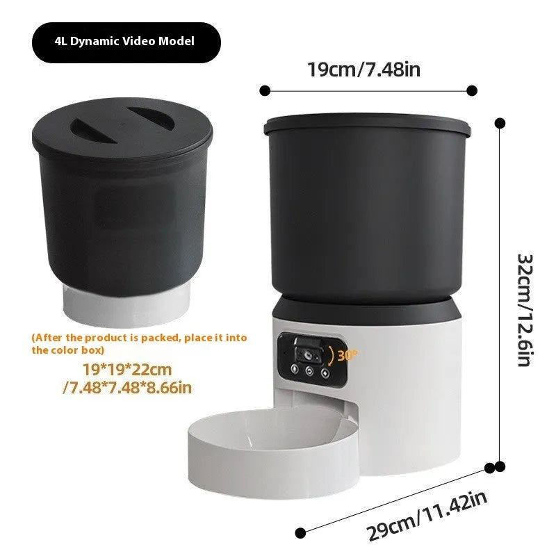 4L smart pet feeder with remote control and optional video monitoring for cats and dogs
