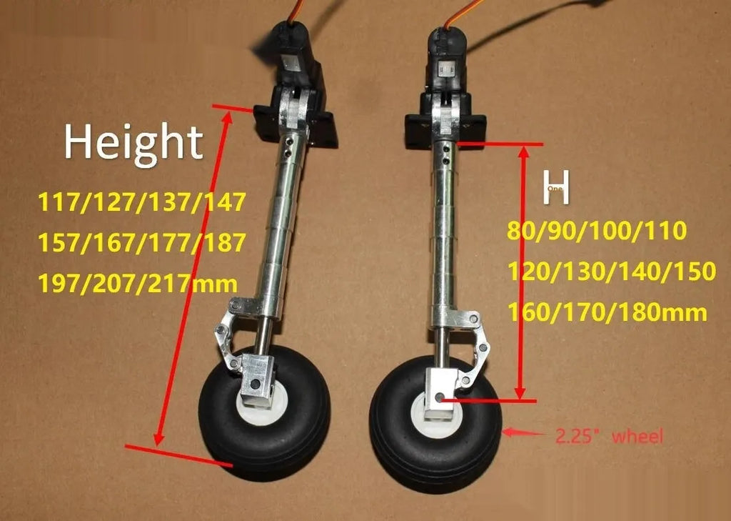 Alloy retractable shock-absorbing landing gear for drones with wheels, fits 80mm to 180mm altitude models.