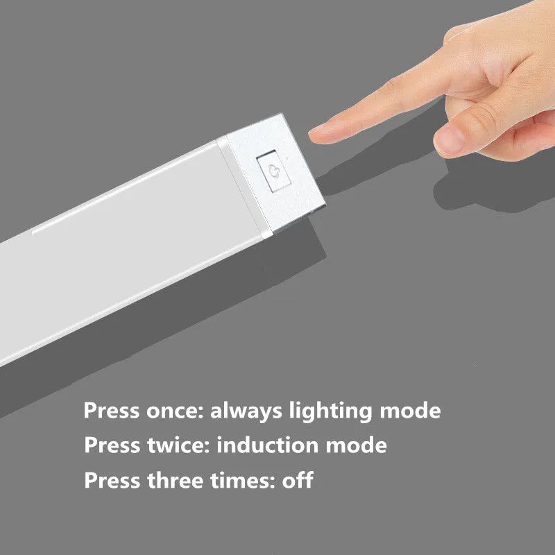 Aluminium magnetic LED closet light with motion sensor and USB charging port.