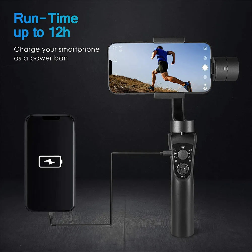 Black three-axis handheld gimbal stabilizer with tripod and protective cases