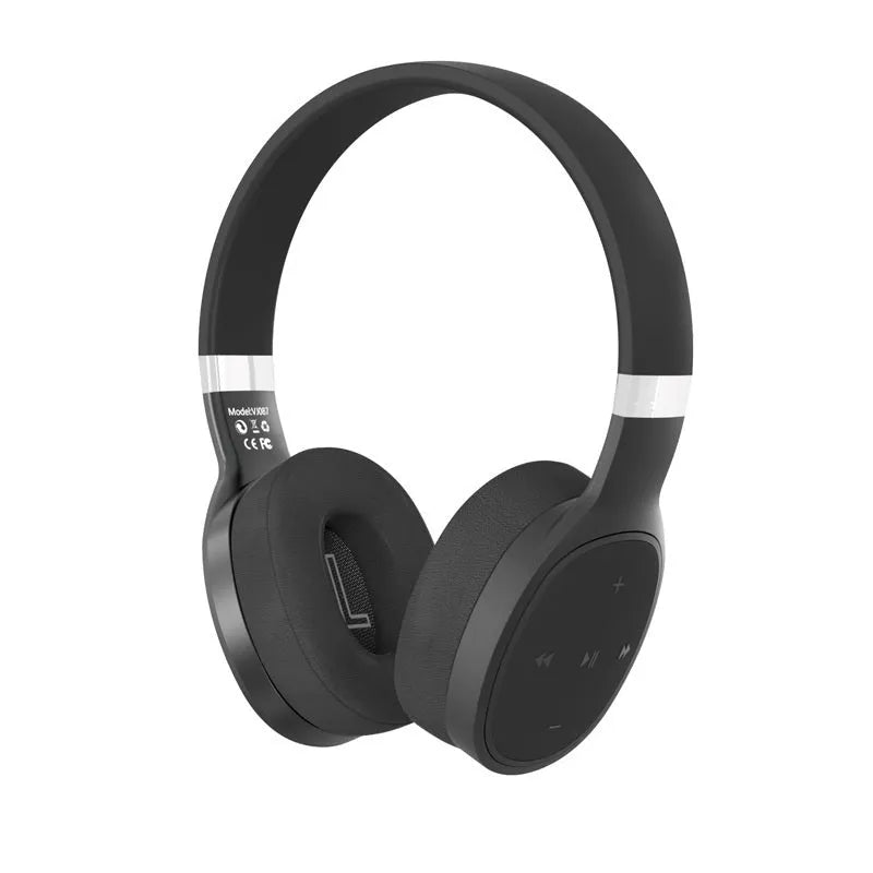 Folding wireless sports Bluetooth headset in black, showing collapsible earcup design