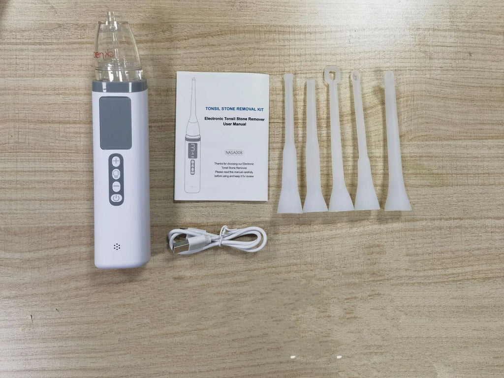 Milky white tonsil stone extractor with stainless steel tips for oral calculus removal