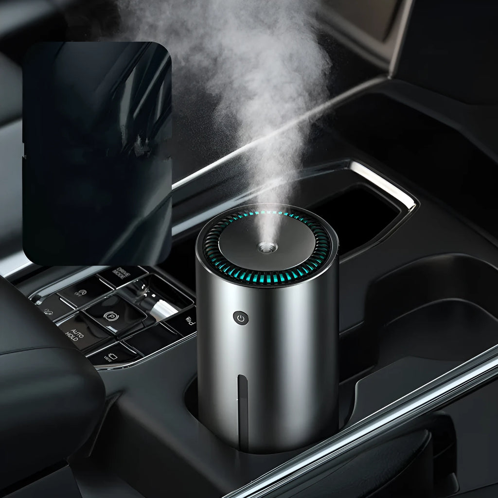 Black aluminium alloy car humidifier and aromatherapy diffuser with USB cable