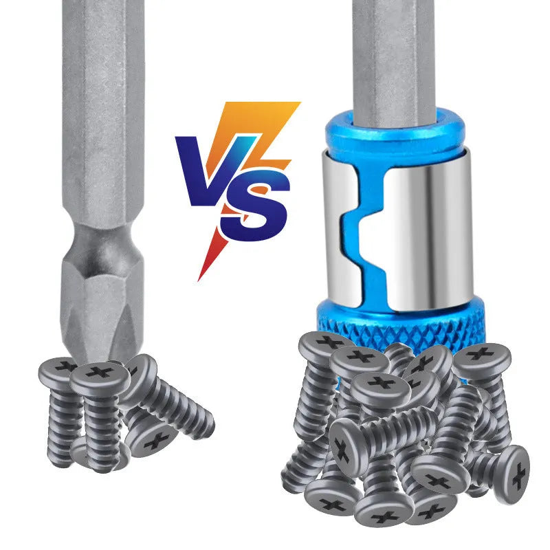 Light blue screwdriver bit with magnetic ring for slotted screws in high carbon steel