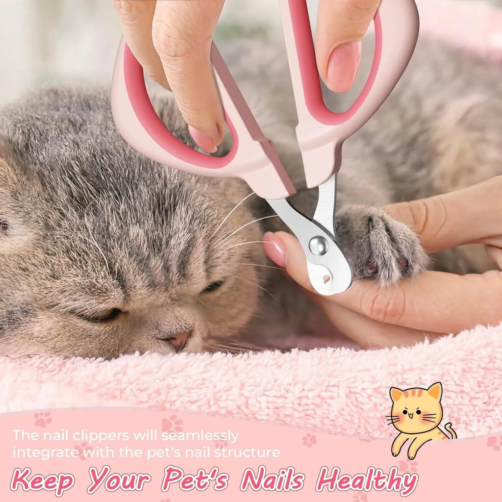 Cat nail clipper with positioning safety hole and non-slip handle in blue colour option