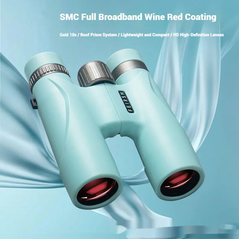 Wine red film imaging 10x32 binoculars in blue or gray colour with compact plastic housing