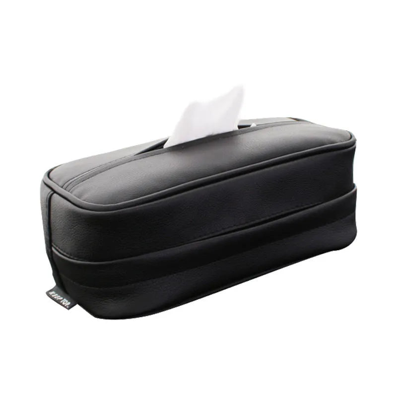 Black leather hanging organiser box with dimensions 230mm x 110mm x 90mm for car storage