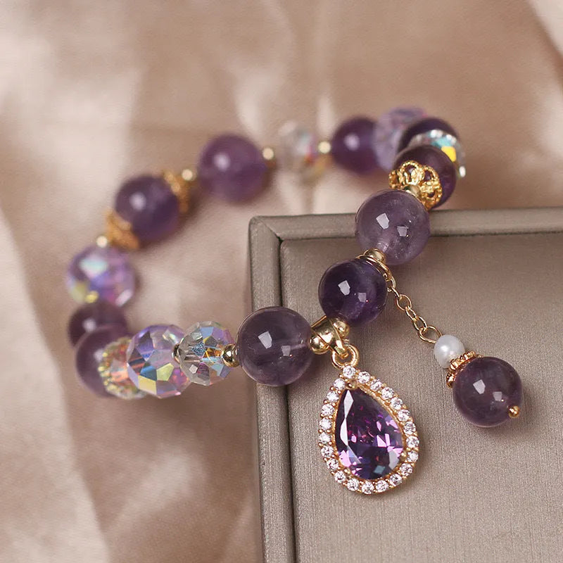 Purple amethyst crystal bracelet for women with micro inlay stone setting