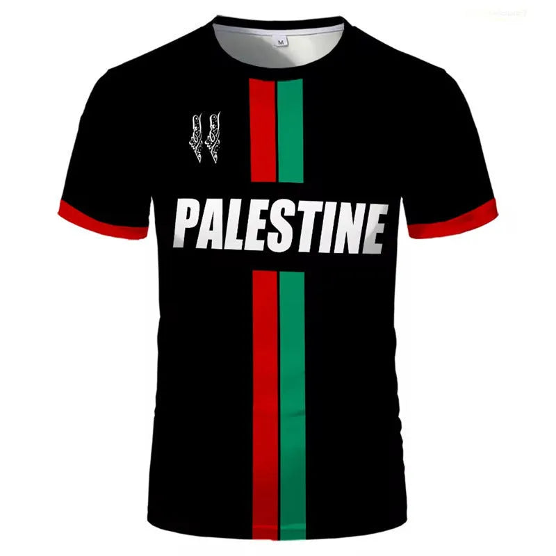 3D printed football T-shirt in black with street fashion design and half sleeves