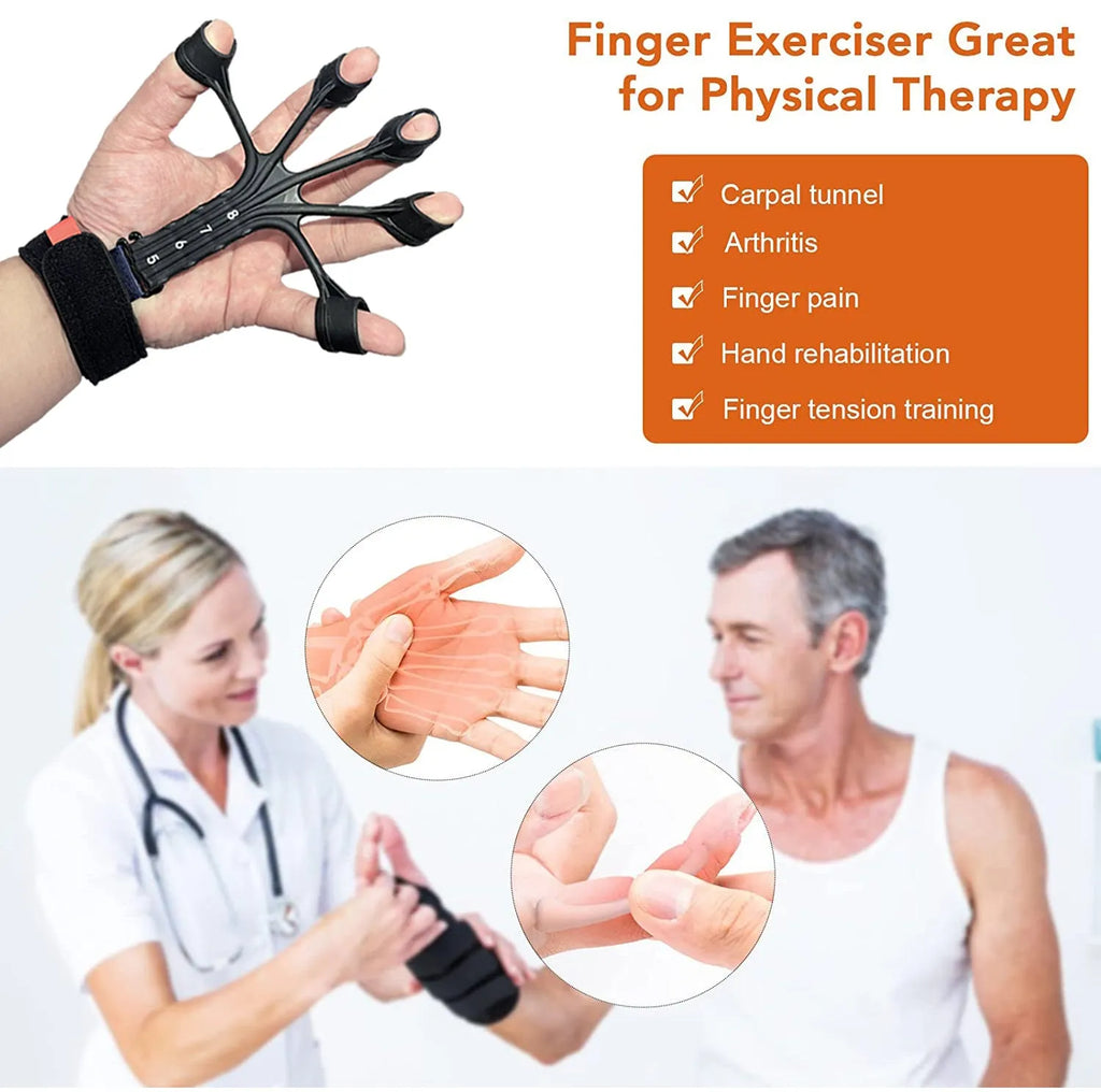 Silicone finger rehabilitation trainer with adjustable belt for flexion and extension exercises