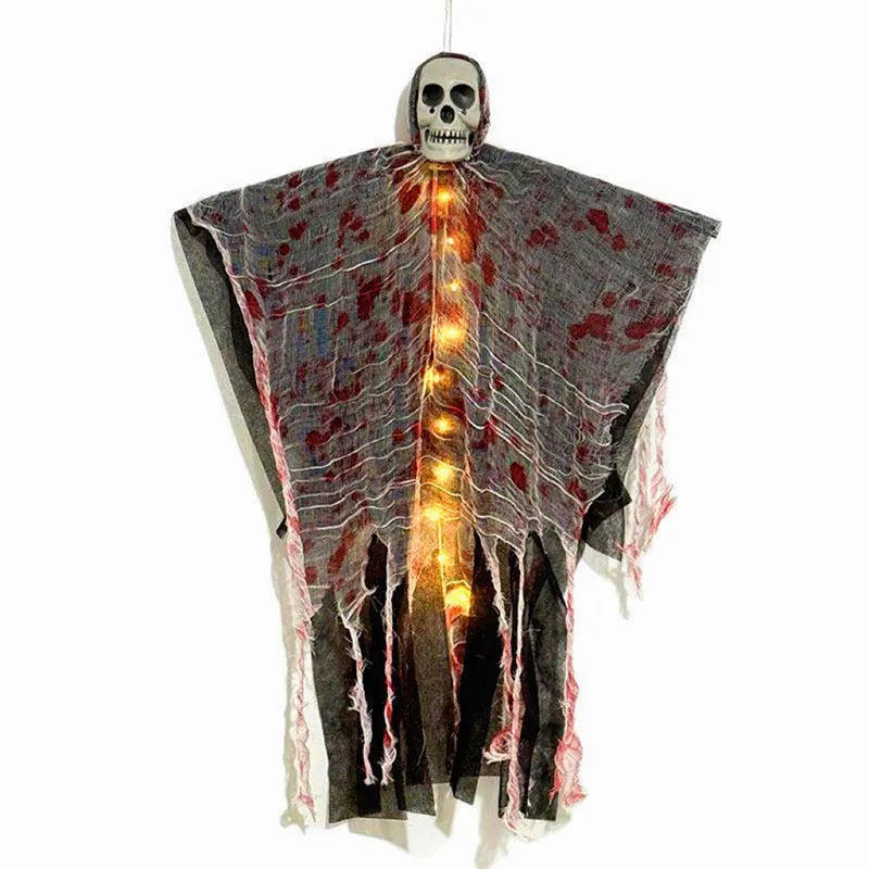 Plastic luminous skull hanging ghost Halloween decoration with blood-dyed colour for outdoor displays